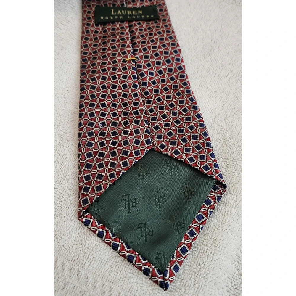 Lauren Ralph Lauren Tie Red Blue Silver Geometric LRL Green‎ Label Designer Mens